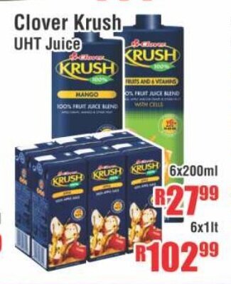 Devland Cash And Carry Clover Krush UHT Juice 6x200ml offer