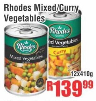 Devland Cash And Carry Rhodes Mixed/Curry Vegetables 12x410g offer