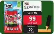 Pritt glue sticks-3 x 43g