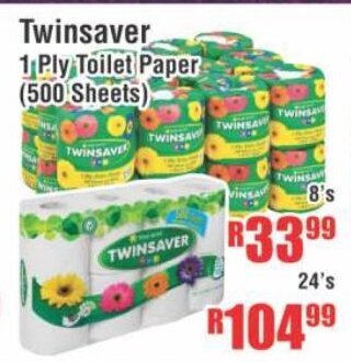 Devland Cash And Carry Twinsaver 1 Ply Toilet Paper (500 Sheets) 8's offer