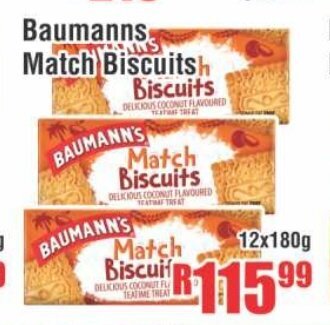 Devland Cash And Carry Baumanns Match Biscuits 12x180g offer