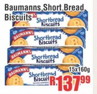 Devland Cash And Carry Baumanns Short Bread Biscuits 15x160g offer