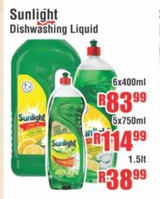 Devland Cash And Carry Sunlight Dishwashing Liquid 6x400ml offer