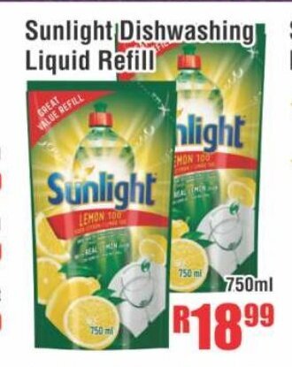 Devland Cash And Carry Sunlight Dishwashing Liquid Refill 750ml offer