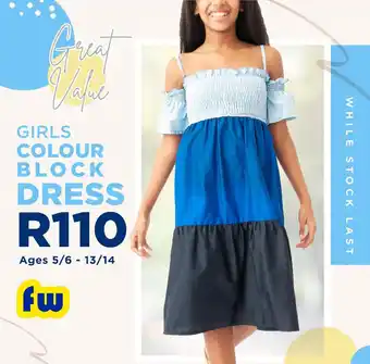 Girls Colour Block Dress Ages 5/6 - 13/14