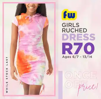 Fashion World Girls Ruched Dress Ages 6/7 - 13/14 offer