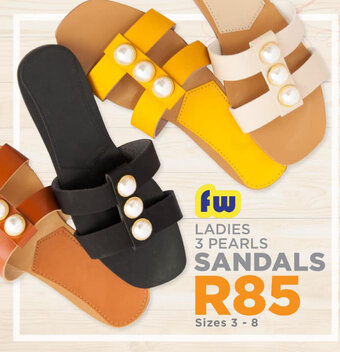Fashion World Ladies 3 Pearls Sandals Sizes 3 - 8 offer