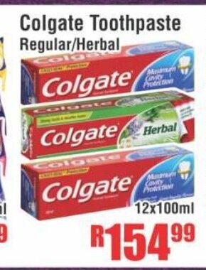 Devland Cash And Carry Colgate Toothpaste Regular / Herbal 12x100ml offer