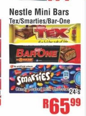 Devland Cash And Carry Nestle Mini Bars Tex/Smarties/Bar-one 24's offer
