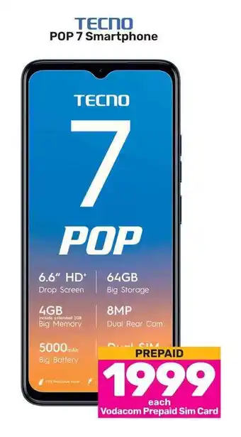 Game TECNO POP 7 Smartphone PREPAID offer