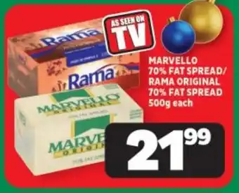 Usave MARVELLO 70% FAT SPREAD/ RAMA ORIGINAL 70% FAT SPREAD 500g each offer