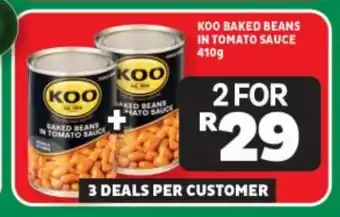 Usave KOO BAKED BEANS IN TOMATO SAUCE 410g offer