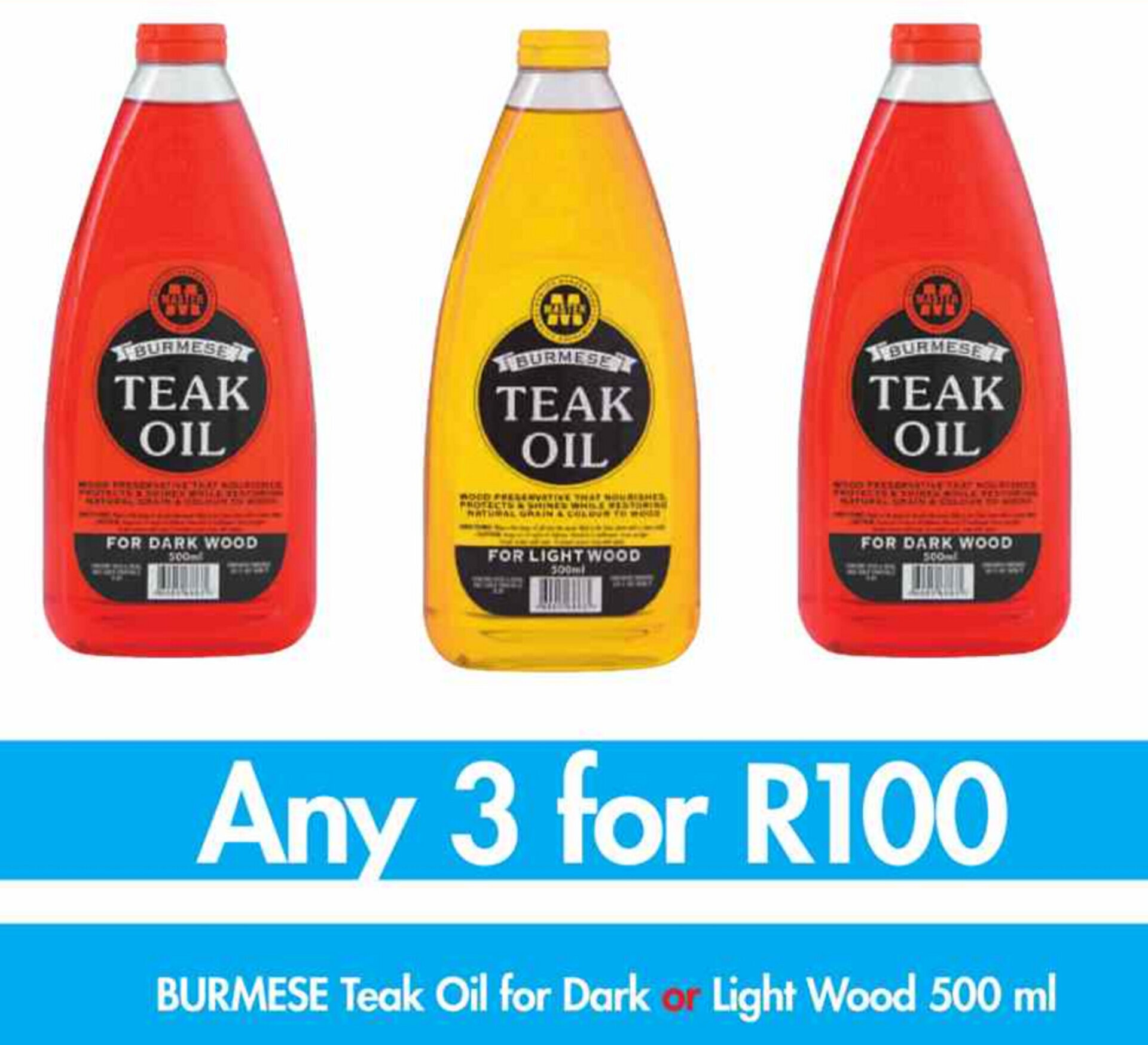 Burmese Teak Oil For Dark or Light Wood 500ml offer at Makro’s liquor