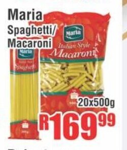 Devland Cash And Carry Maria Spaghetti /Macaroni 20x500g offer