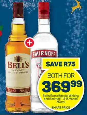 Pick n Pay Liquor Bell's Extra Special Whisky and Smirnoff 1818 Vodka 750ml offer