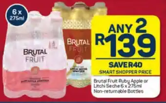 Pick n Pay Liquor Brutal Fruit Ruby Apple or Litchi Seche 6x275ml Non-returnable Bottles offer