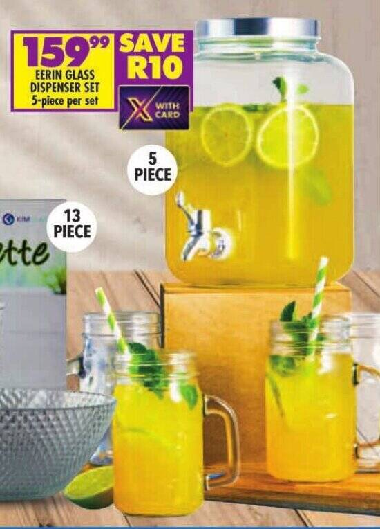 EERIN GLASS DISPENSER SET 5piece per set offer at Shoprite