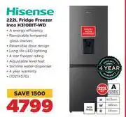 HiFi Corp Hisense 222l fridge freezer inox h310bit-wd offer