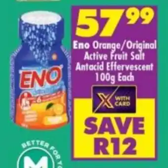 Eno Orange/Original Active Fruit Salt Antacid Effervescent 100g Each