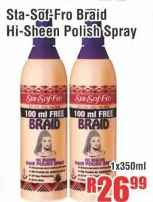 Devland Cash And Carry Sta-Sof-Fro Braid Hi-Sheen Polish Spray 350ml offer