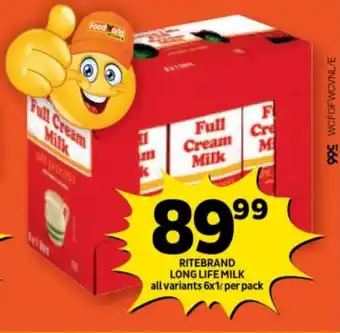 Shoprite RITEBRAND LONG LIFE MILK all variants 6x1L per pack offer