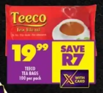 Shoprite TEECO TEA BAGS 100 per pack offer