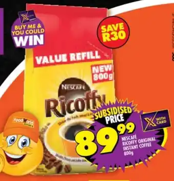 Shoprite NESCAFE RICOFFY ORIGINAL INSTANT COFFEE 800g offer