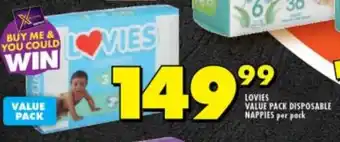Shoprite LOVIES VALUE PACK DISPOSABLE NAPPIES per pack offer