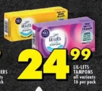 Shoprite LIL-LETS TAMPONS all variants 16 per pack offer