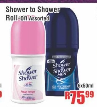 Devland Cash And Carry Shower to Shower Roll-On Assorted 6x50ml offer