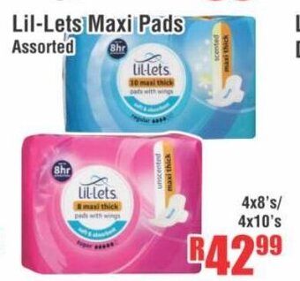 Devland Cash And Carry Lil-Lets Maxi Pads Assorted 4x8's / 4x10's offer