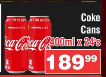 Advance Cash n Carry Coke Cans 400ml x 24's offer