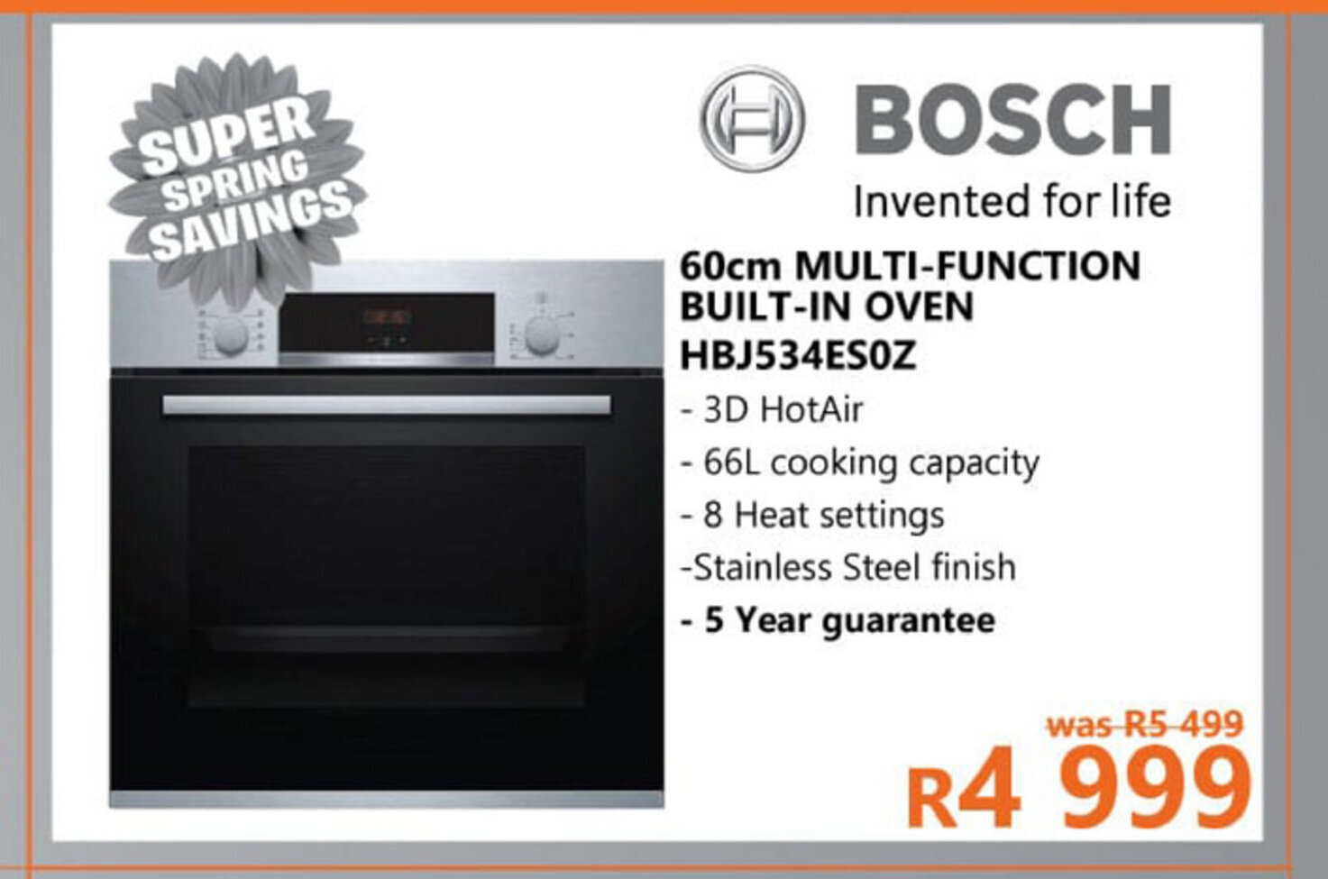 Bosch 60cm MultiFunction Builtin Oven HBJ534ES0Z offer at