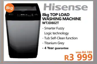 Tafelberg Furnishers Hisense - 8kg Top Load Washing Machine - WTJD802T offer