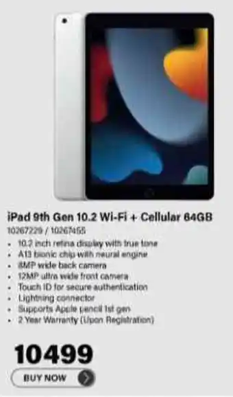 Incredible Connection iPad 9th Gen 10.2 Wi-Fi + Cellular 64GB offer