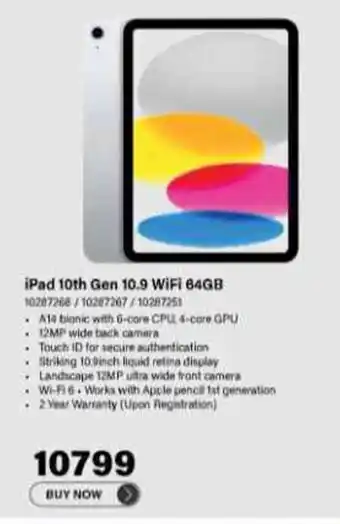 Incredible Connection iPad 10th Gen 10.9 WiFi 64GB offer