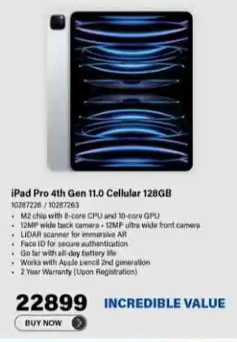 Incredible Connection iPad Pro 4th Gen 11.0 Cellular 128GB offer