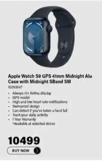 Incredible Connection Apple Watch S9 GPS 41mm Midnight Alu Case with Midnight SBand SM offer