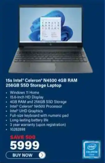 Incredible Connection HP 15s Intel Celeron N4500 4GB RAM 256GB SSD Storage Laptop offer