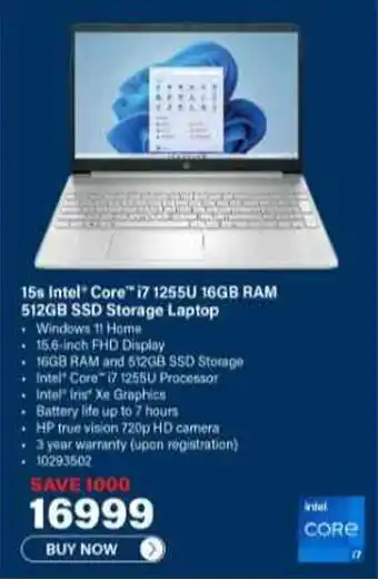 Incredible Connection HP 15s Intel Core i7 1255U 16GB RAM 512GB SSD Storage Laptop offer
