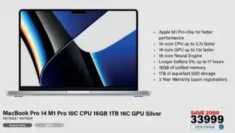 Incredible Connection MacBook Pro 14 M1 Pro 10C CPU 16GB 1TB 16C GPU Silver offer