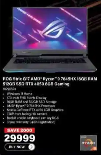 Incredible Connection ROG Strix G17 AMD Ryzen 9 7845HX 16GB RAM ROG Strix G17 AMD Ryzen™ R7 6800H 512GB SSD RTX 4050 6GB Gaming offer