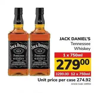 Jumbo JACK DANIEL'S Tennessee Whiskey 1 x 750ml offer