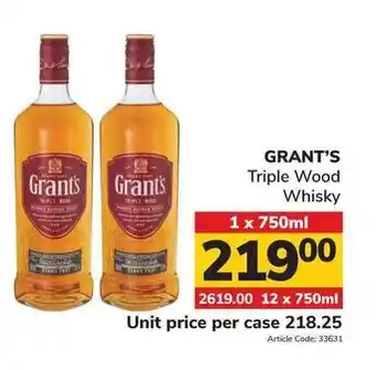 Jumbo GRANT'S Triple Wood Whisky 1 x 750ml offer