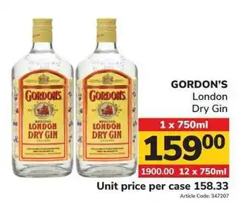 Jumbo GORDON'S London Dry Gin 1 x 750ml offer