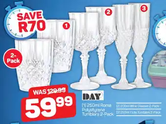 Pick n Pay DAY (1) 250ml Roma (2) 200ml Wine Glasses 2-Pack Polystyrene Tumblers 2-Pack offer