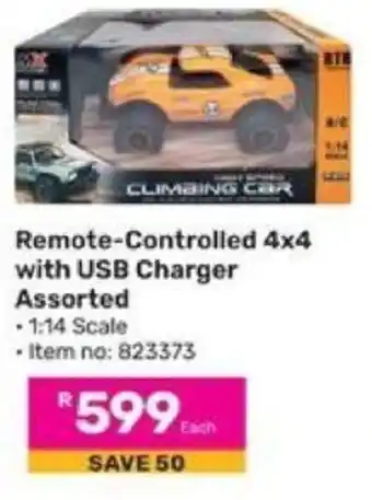 Game Remote-Controlled 4x4 with USB Charger Assorted offer