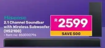 Game Hisense 2.1 Channel Soundbar with Wireless Subwoofer offer