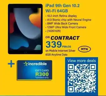 Incredible Connection iPad 9th Gen 10.2 Wi-Fi 64GB offer