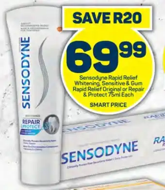 Pick n Pay Sensodyne Rapid Relief Whitening, Sensitive & Gum Rapid Relief Original or Repair & Protect 75ml Each offer